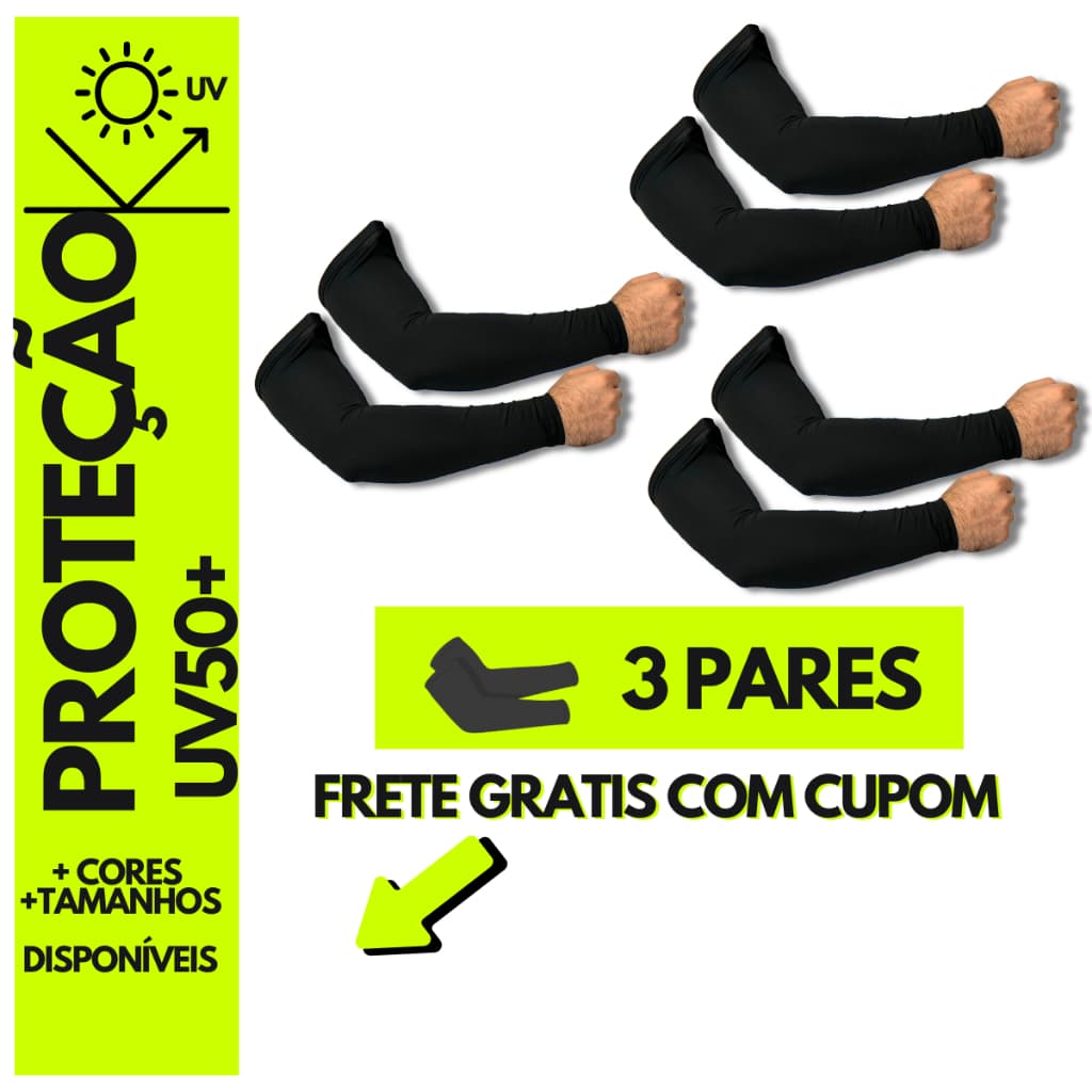 KIT 3 Pares de Manguito Anema com Proteção UV50+ unissex academia moto bike caminhada futebol
