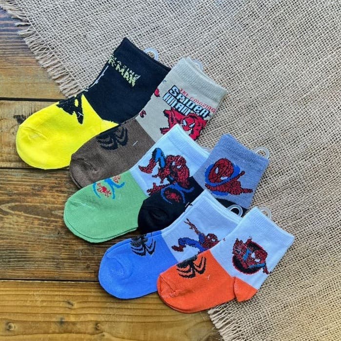 Kit 2 Pares Meia Personagem Disney Marvel Vingadores Homem Aranha Criança Estampadas Conforto Top