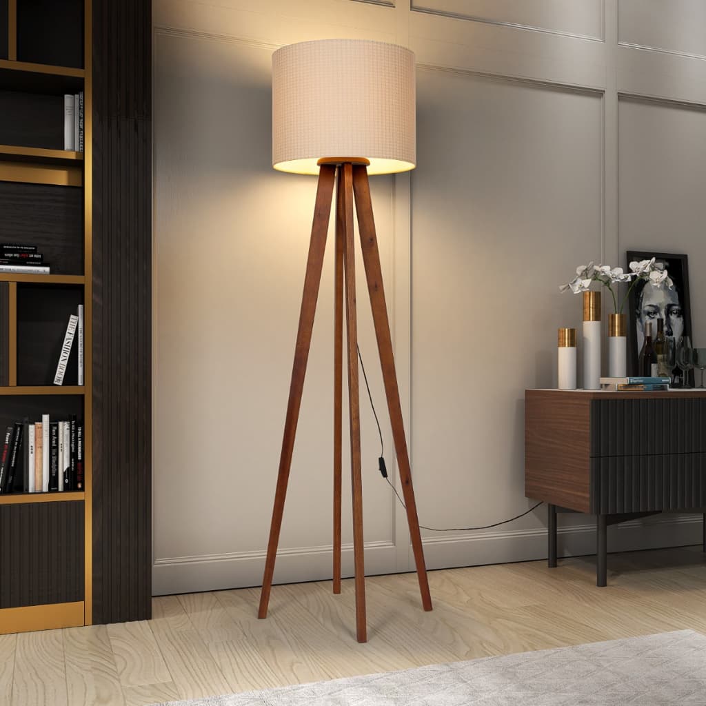 Luminária Abajur De Chão Madri Minimalista Com Pés De Madeira Maciça Sala De Estar