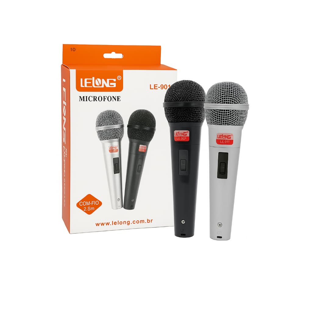 Kit 2 Microfone Dinamico Profissional Com Fio Cabo 2,5 Metros Som Nítido e Potente