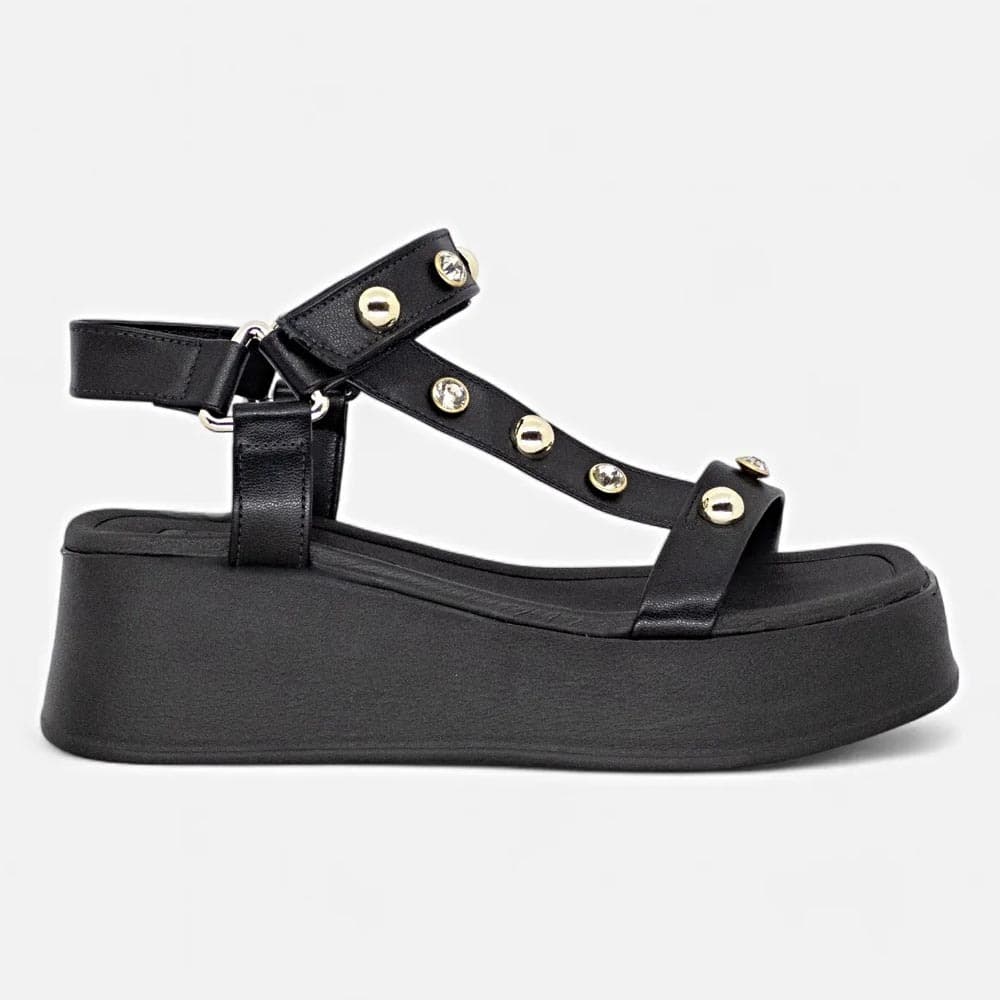 Sandalia Beira Rio Conforto Feminina Pedraria Flatform Confortável Leve Tiras Lançamento