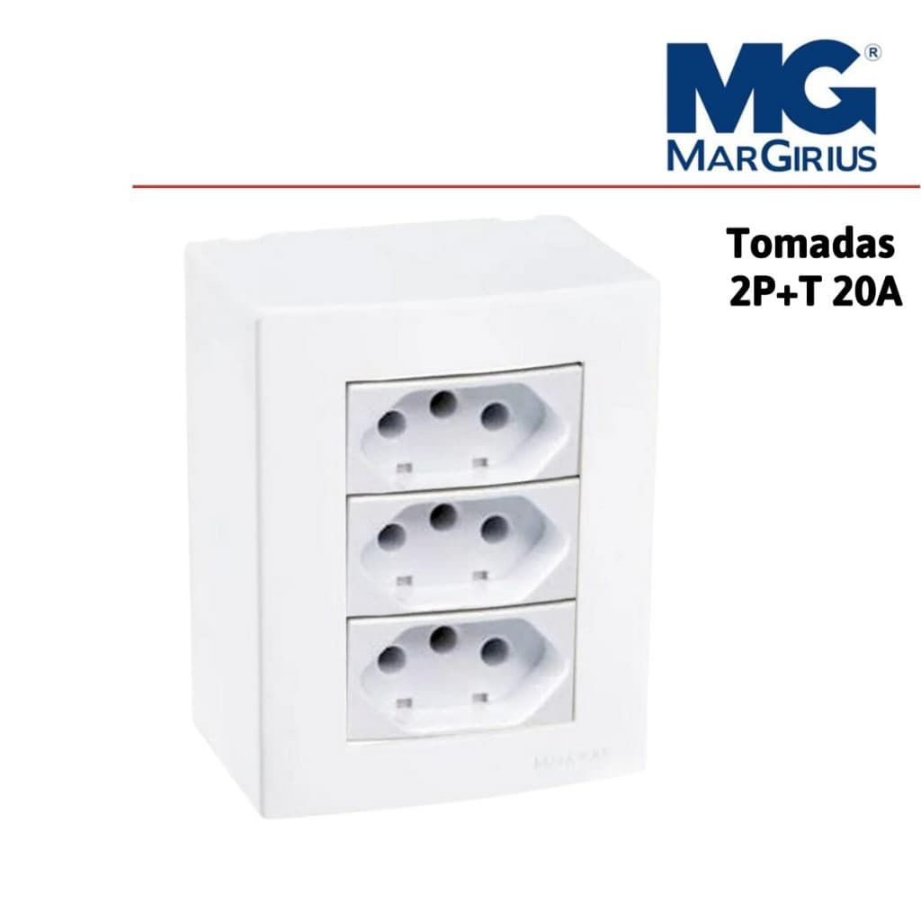 Caixa Sobrepor Sistema X Tomadas Tripla com 3 Tomadas 20a Sleek Branco Margirius