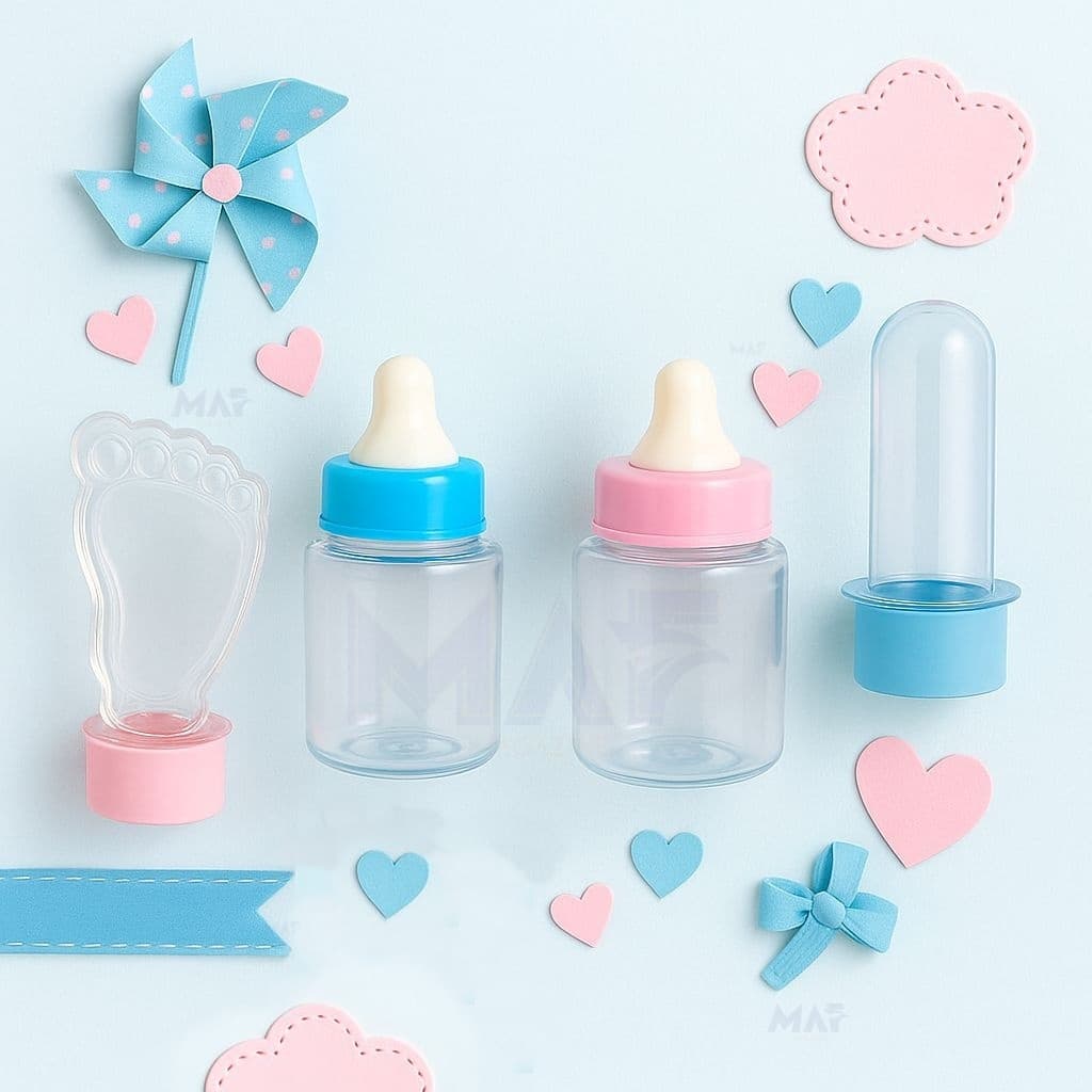 Kit 30 lembrancinhas 10 Mini Tubete 10 Mamadeira 10 Tubete Pezinho Pé Chá de Bebe Fest Chá revelação