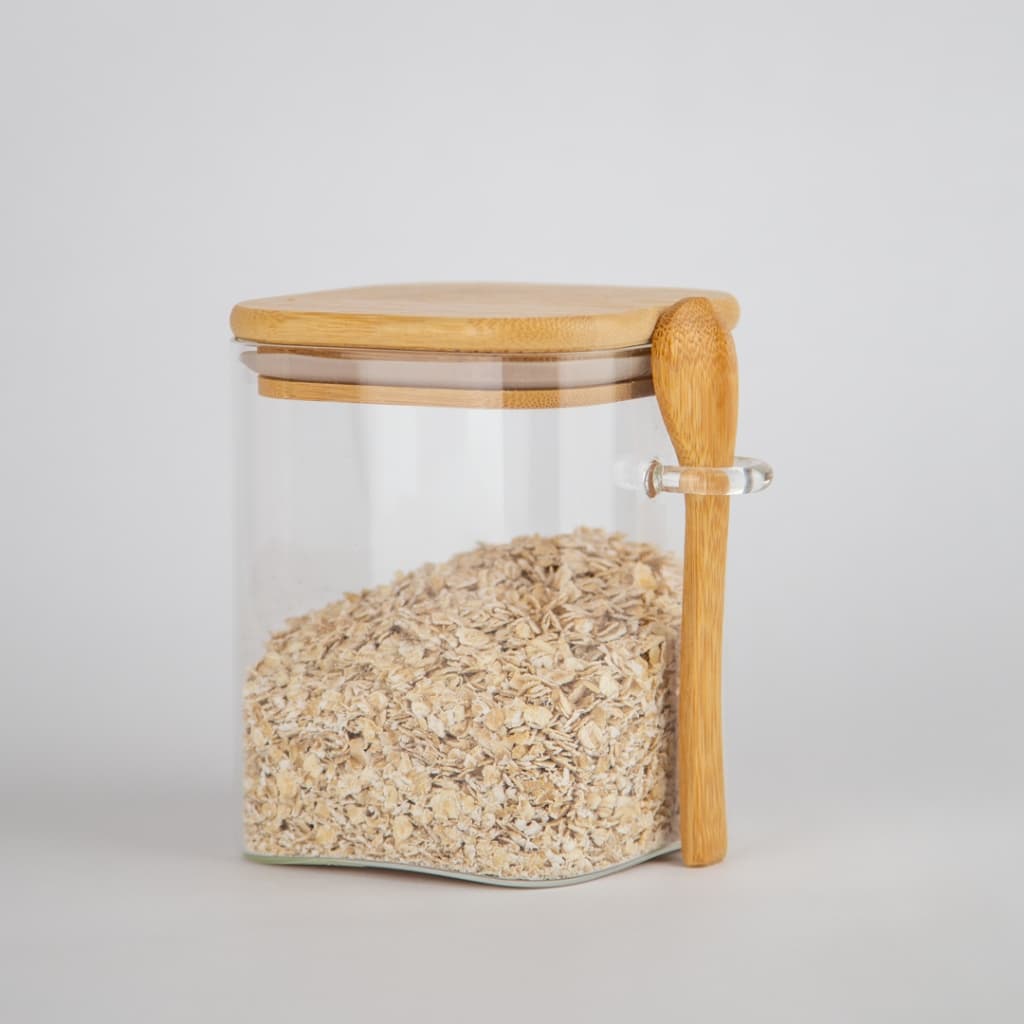 Pote de vidro 1.200ml com Colher e Tampa de Bambu - Vedação Silicone para Conservação dos Alimentos!