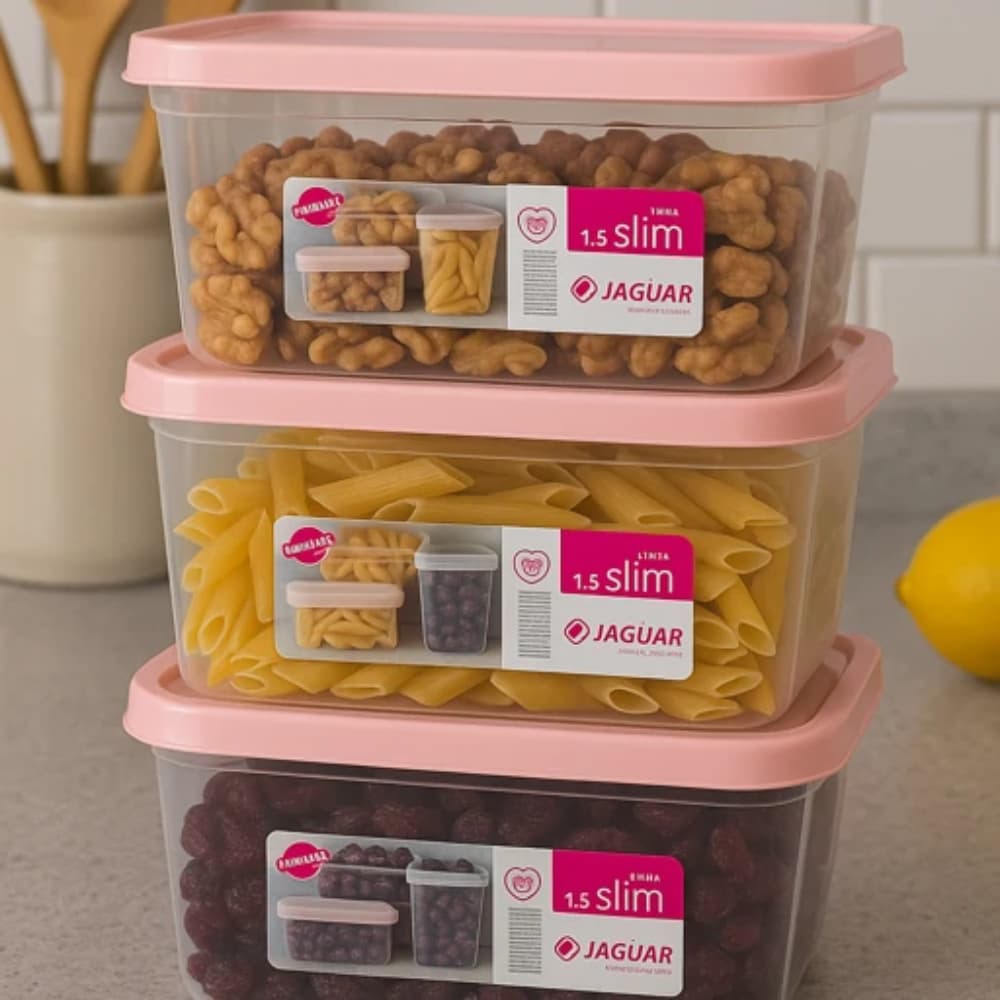 Kit 3 Potes Marmita Fitness 1,5L Livre de BPA Freezer E Micro-ondas Retangular Alimentos Frutas