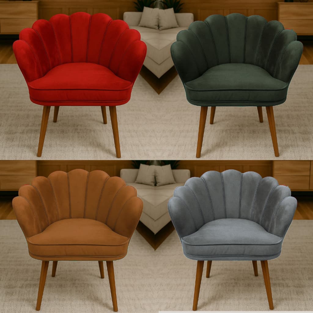 Poltrona Cadeira Pétala Decorativa Veludo Premium Pés Palito Retrô
