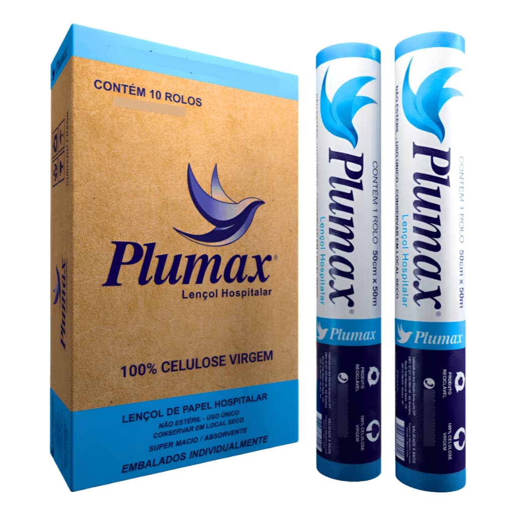 Papel Hospitalar para Maca - Lençol Descartável Branco 70x50cm Caixa com 10 Unidades - Plumax