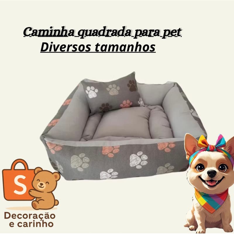 Caminha Pet Quadrada Macia Confortável Cães e Gatos Aconchegante Quentinha