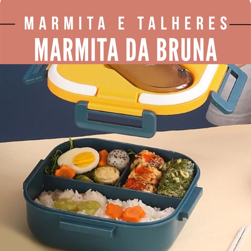 Marmita com Talheres 1,3L Fechamento Hermético + Divisória – Refeição Quente, Vida Organizada