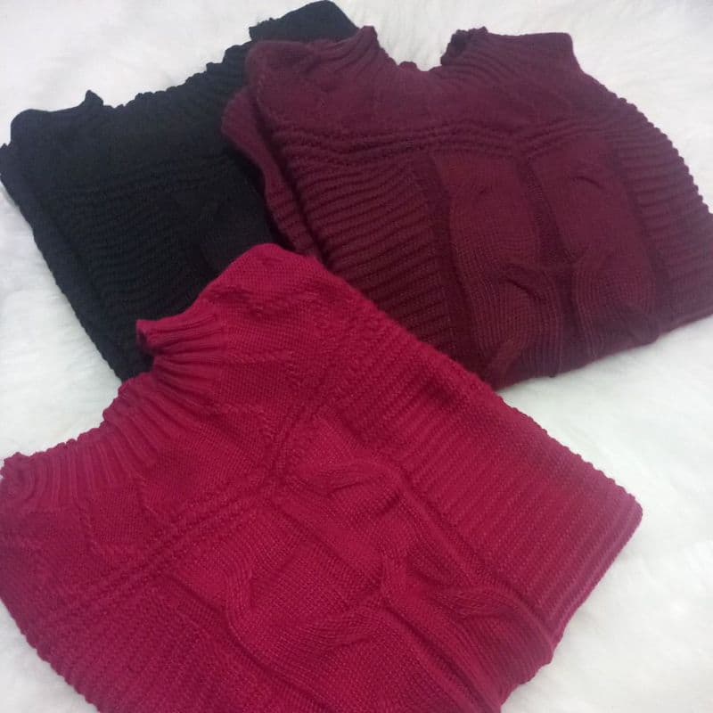 Blusa de frio femenino manga longa com detalhe Trança tricô grosso inverno elegante