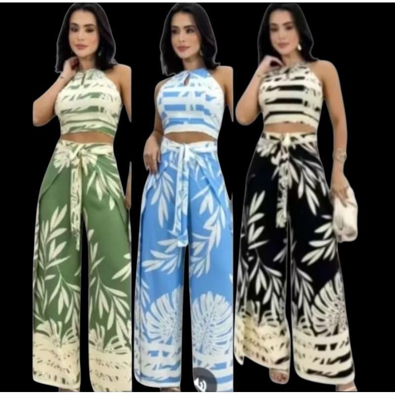 Conjunto Cropped e Pantalona Calça Envelope Elegante