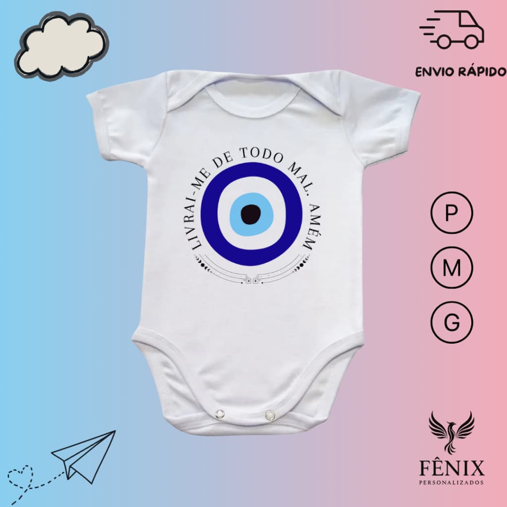Body de Bebê Personalizado Infantil Olho Grego Livrai-Me De Todo O Mal