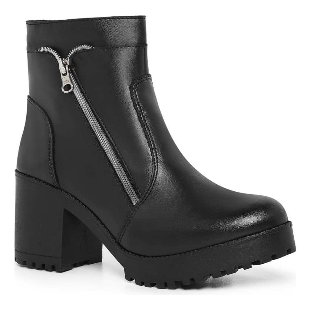 Bota Feminina Coturno Cano Curto Blogueiras Solado Tratorado Feminino Zipper Lateral Confortável