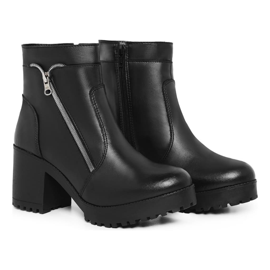Bota Coturno Feminina Cano Baixo Ziper Lateral Tratorado Confortavel Moda Casual Estilo Versatil