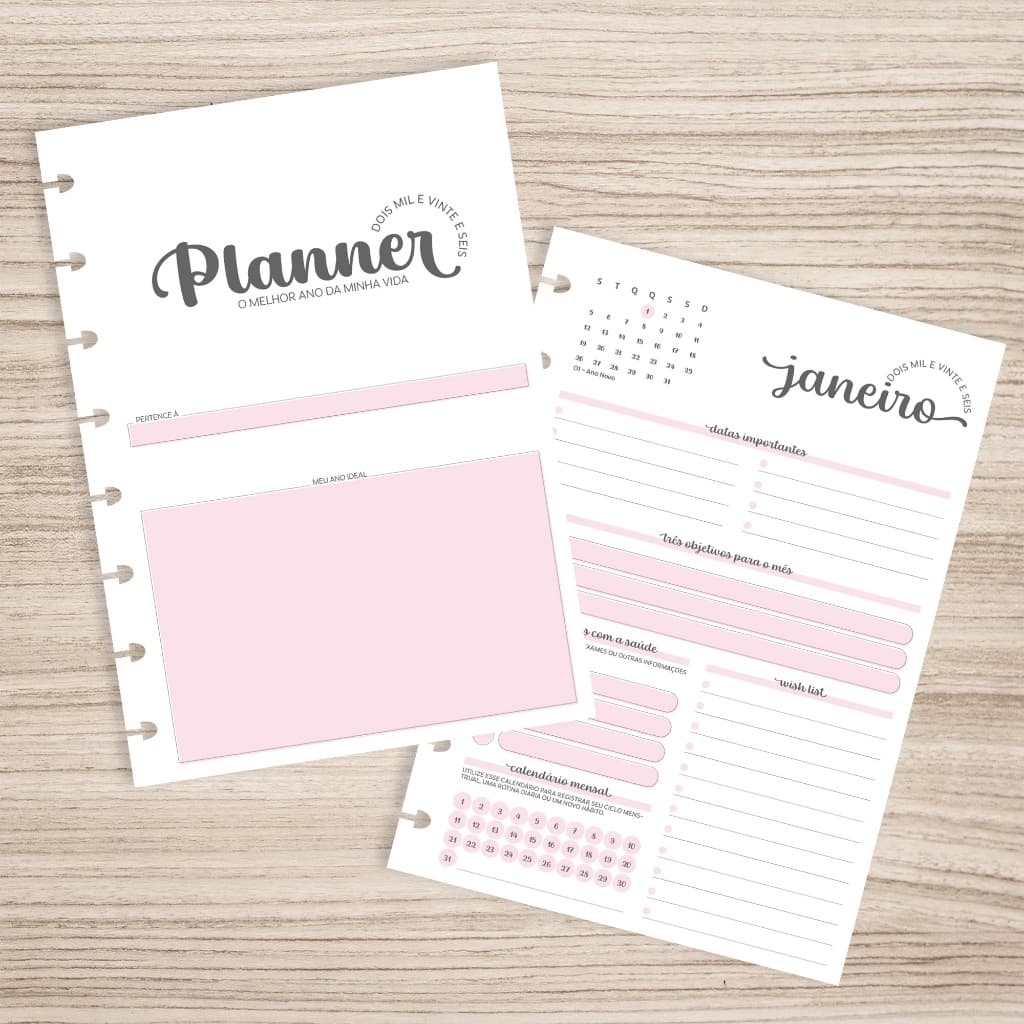 Refil Planner 2026 para Caderno de disco inteligente (A5 - 8 furos)