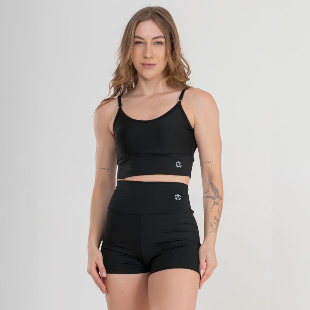 Short Fitness Academia Cintura Alta Zero Transparência Preto