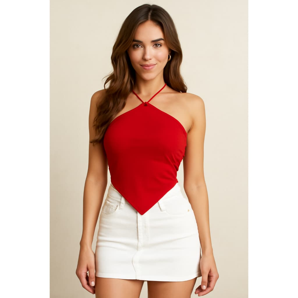 Blusa Cropped Feminina Top Trifashion Triangular Gola Amarração Costa Fechada Moda Casual - Trend Do Verão Varias Cores
