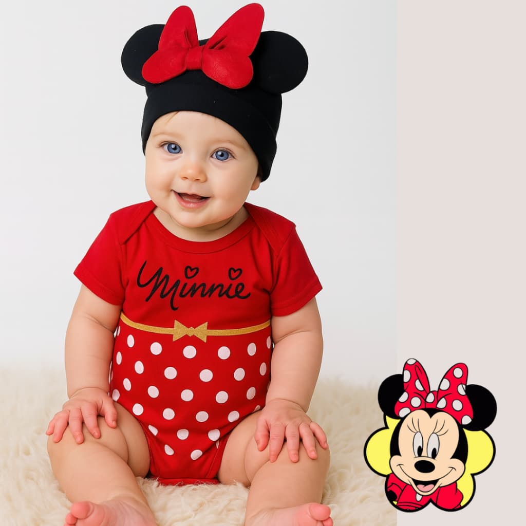 Body Minnie bebê temático mesvesário infantil Menina + laço +Tule
