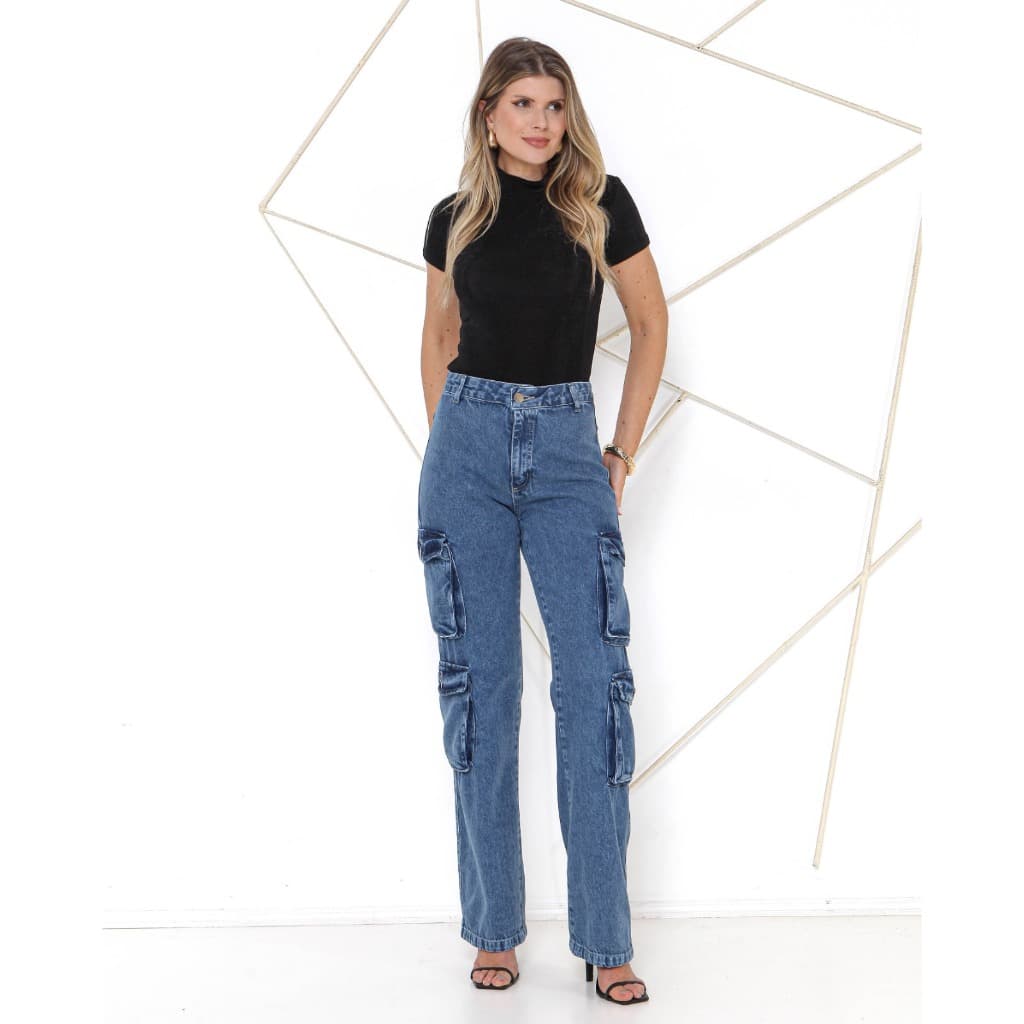 Mood Jeans - Calça Cargo Quatro Bolsos Feminina Calça Cargo com Bolso Lateral