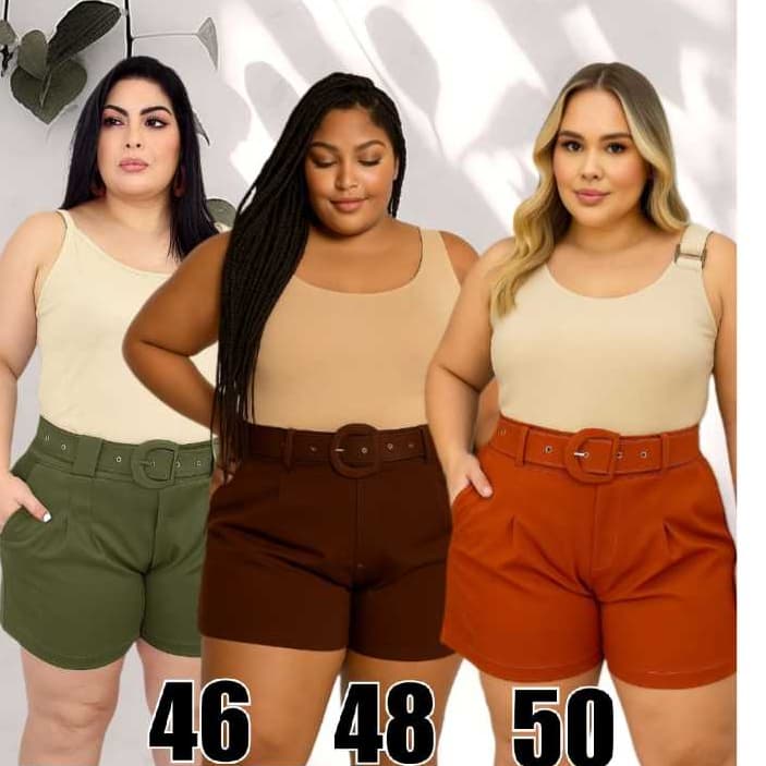 short plus size moda femenina alfaiataria com sinto forrado elegante para o dia a dia do 46 - 50