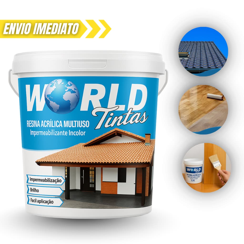 Resina Acrílica 3,6 Litros Incolor Base Água World Telhados Telha Concreto Tijolos Pedras