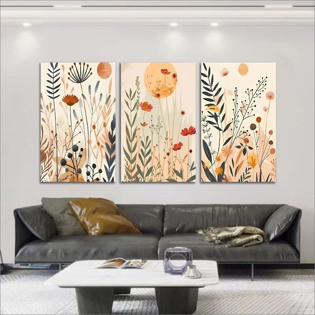 Quadro Decorativo Jardim Florido Flores Sol Sala Quarto Casa 3 pç