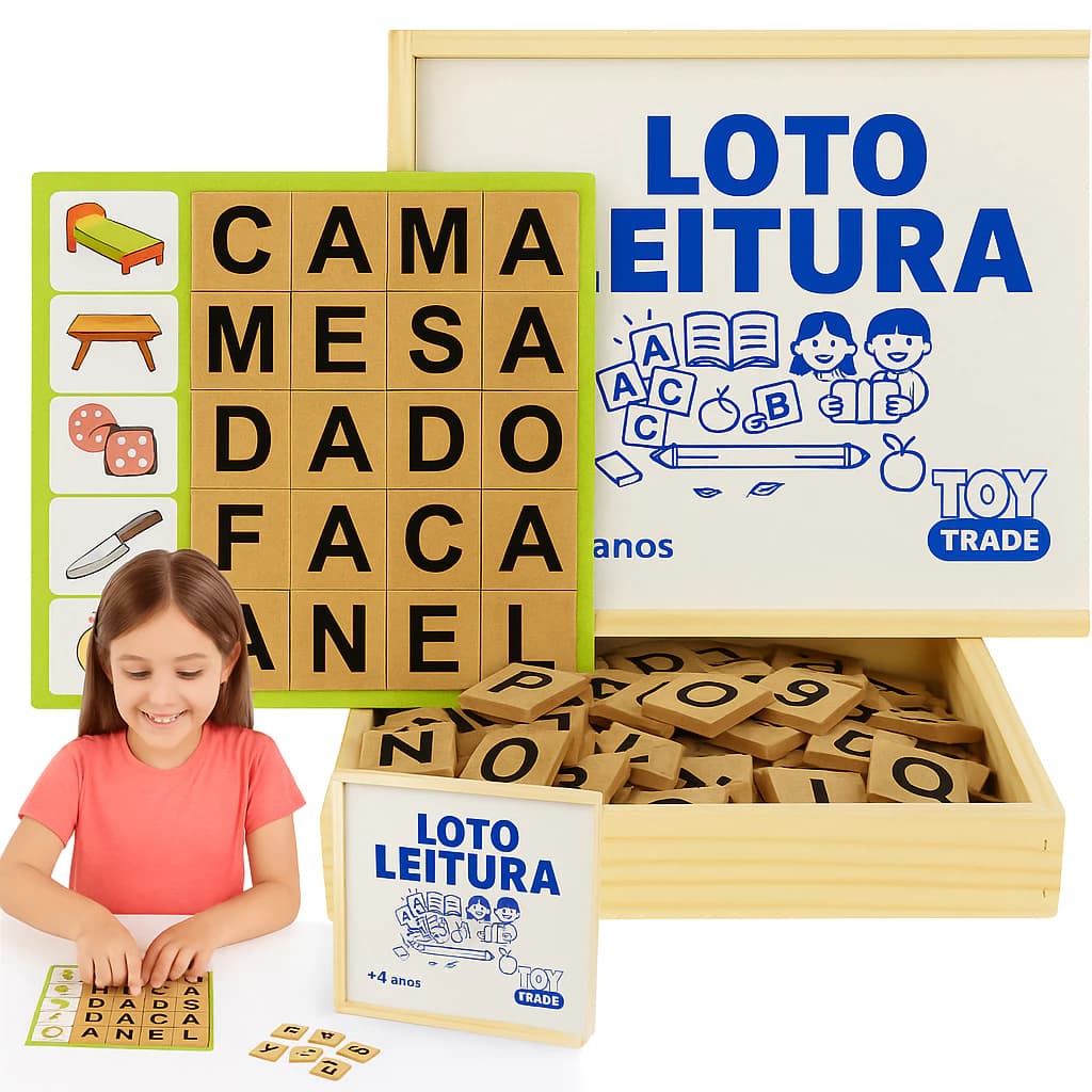 Loto Leitura Jogo de Alfabetização Infantil com Sílabas, Letras e Formação de Palavras Toy Trade