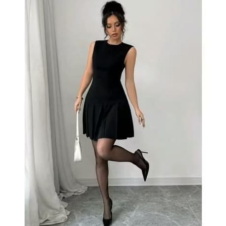 Vestido Preto,Cru e Terra Curto Feminino Casual,Sem Mangas,Elegante,Cores Sólidas,Babados,Viscolinho