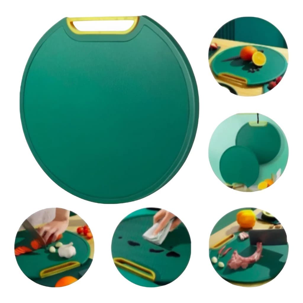 Tábua de Corte Antiderrapante Anti-mofo Redonda 30cm com Suporte - Corte carnes, legumes e frutas