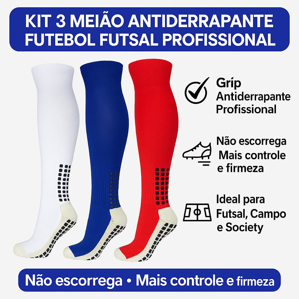 Kit de 1 a 5 Meiões Antiderrapante Profissional Futebol Futsal Até o Joelho 37 ao 44