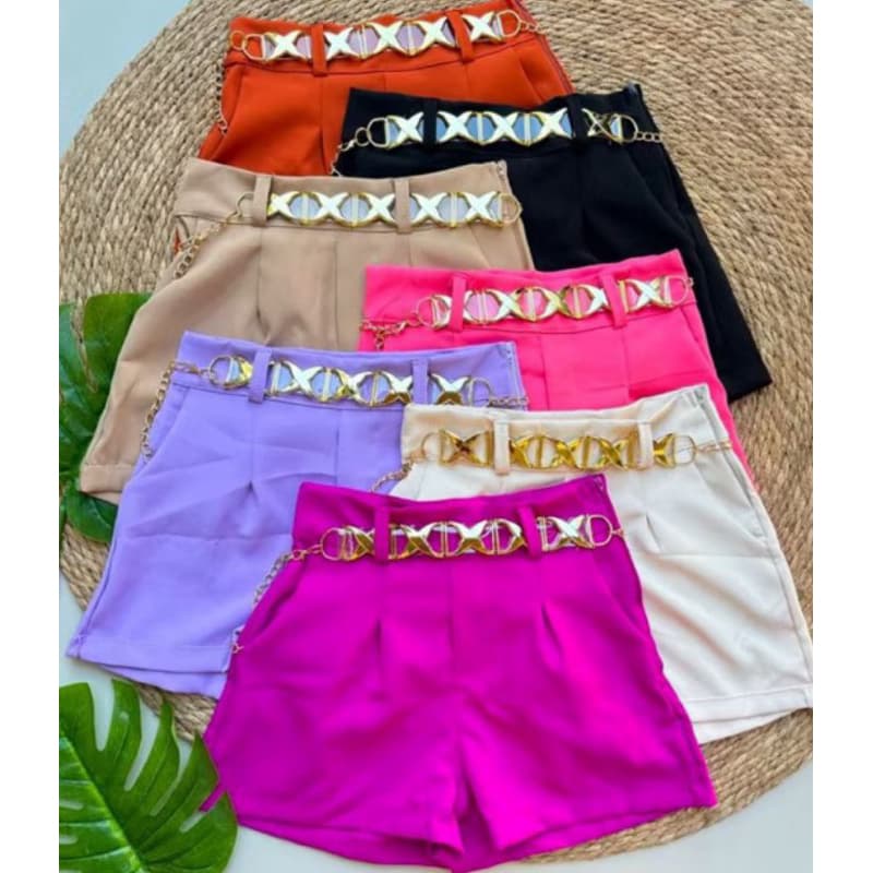 Short Feminino Estiloso Alfaiataria Cintura Alta Com Cinto Corrente Tendência VERÃO PROMOÇÃO