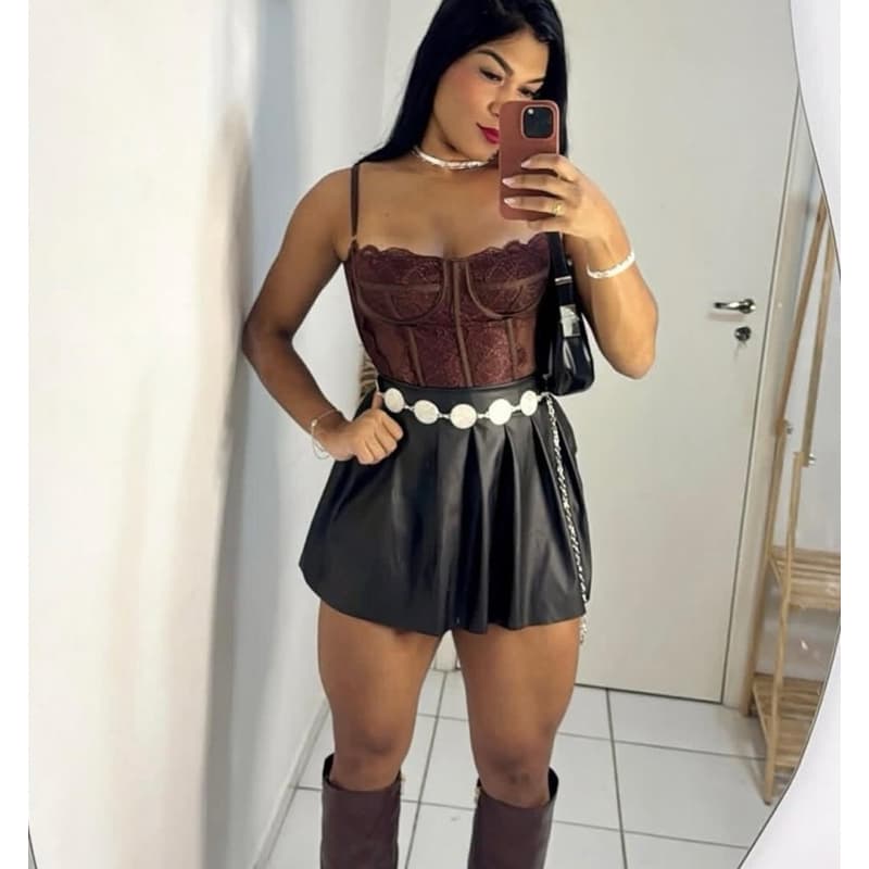 Cropped Feminino Corset Renda Corselet Alça Regulagem Cropped Blusa