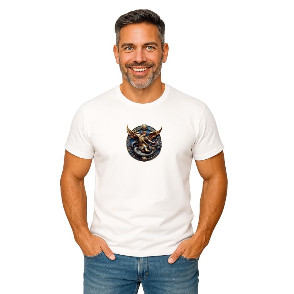 Camiseta São Miguel Arcanjo 3D Masculina Fé e Proteção no Peito Várias Cores