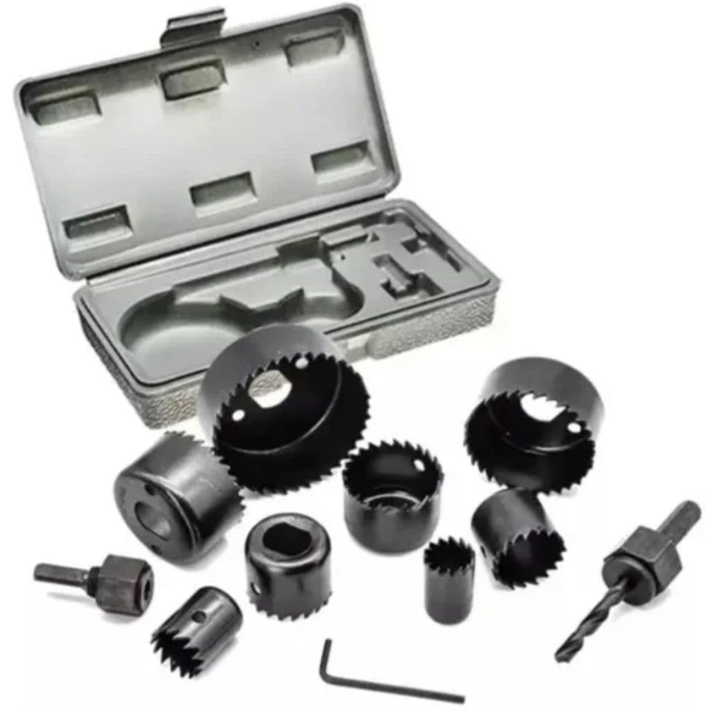 Kit Jogo de Serra Copo com Mandril e Chave Allen Madeira E Gesso Com Estojo Profissional - 6/8/11 Pç