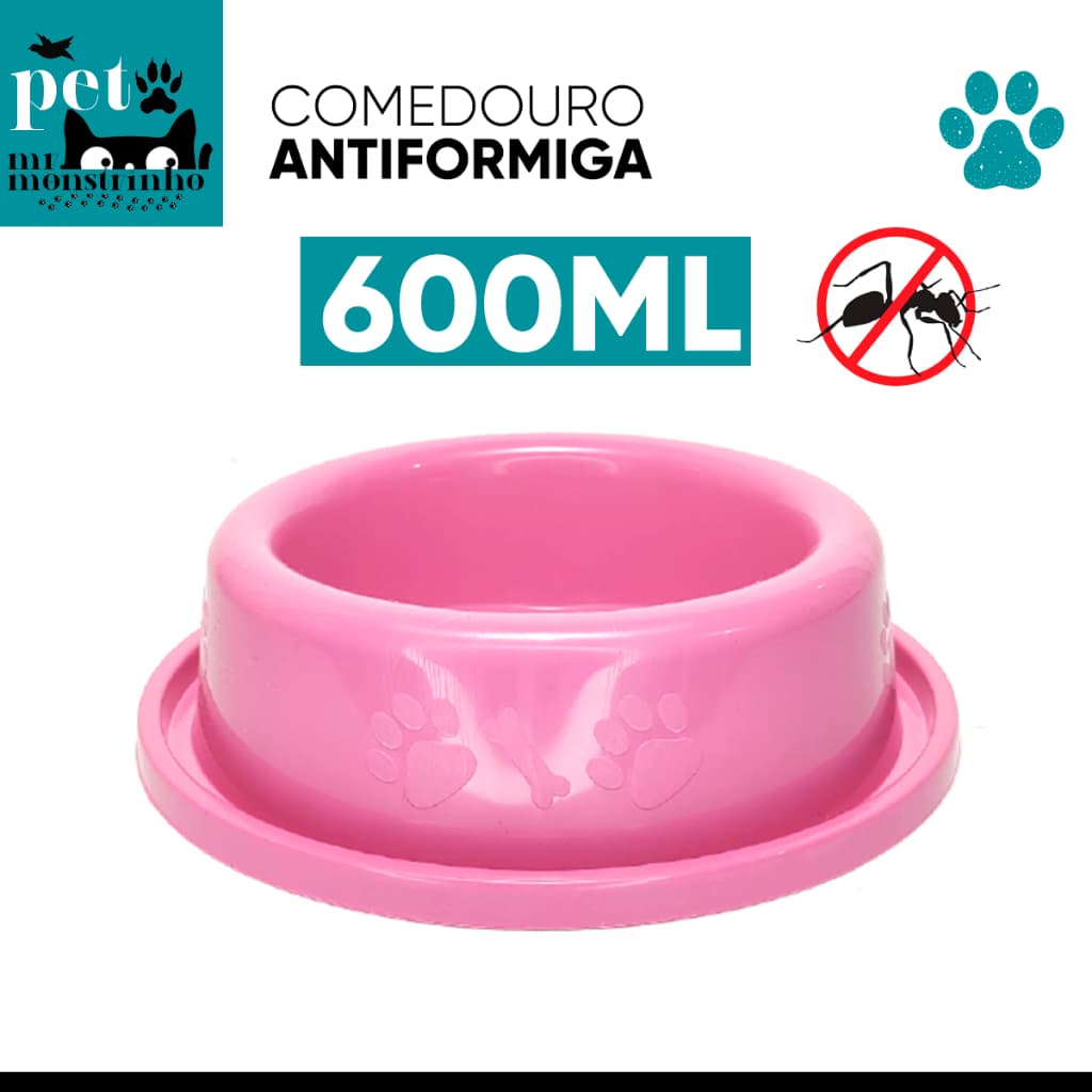 Comedouro Bebedouro com bordas Anti-formiga para Cachorro Gato 600ml - Azul, Rosa, Preto ou Vermelho