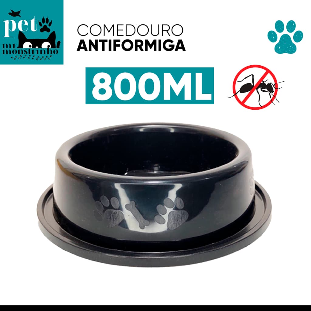 Comedouro Bebedouro com bordas Anti-formiga para Cachorro Gato 800ml - Azul, Rosa, Preto ou Vermelho
