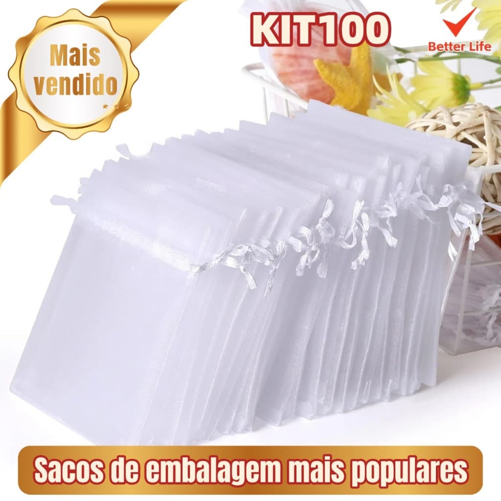 Kit 100/50/25/10 Un Saco Saquinho Organza Tule Saquinho 7x9 9x12 10x15 Branco Festa Casamento-BT