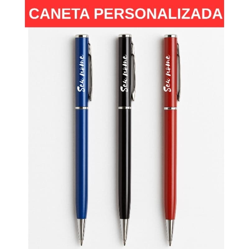 50/100 canetas metal personalizadas acionamento rotatório fininha leve