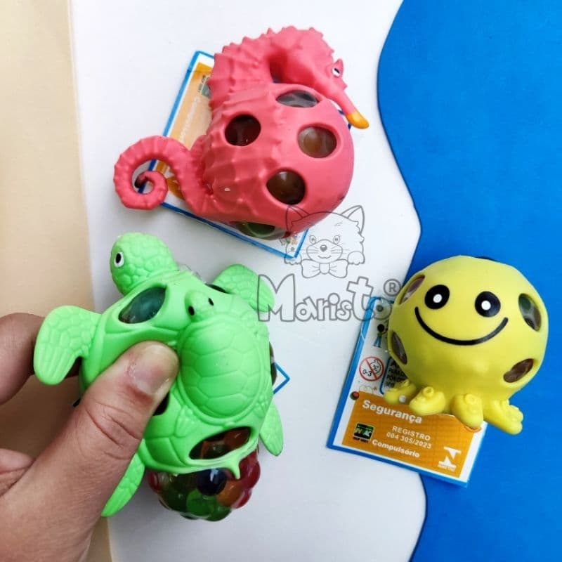 Kit 3/12 Mini Brinquedos de Apertar Animais Marinhos com Bolinhas de Gel