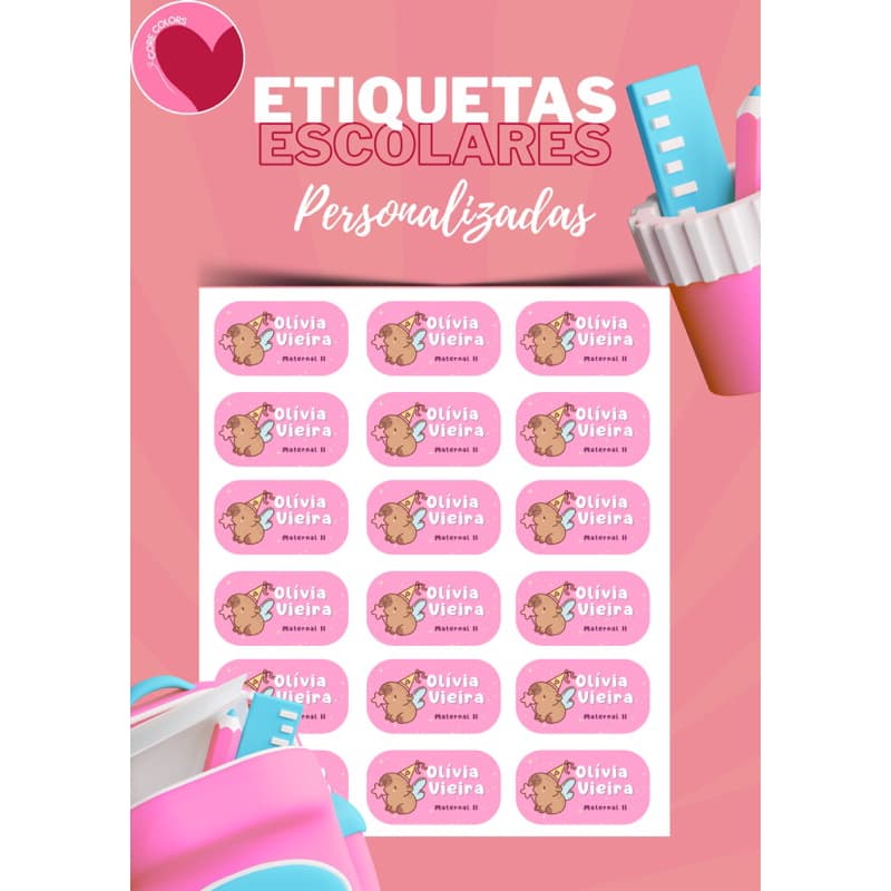 48 etiquetas escolares personalizadas Capivara-adesivos capivara-etiquetas capivara