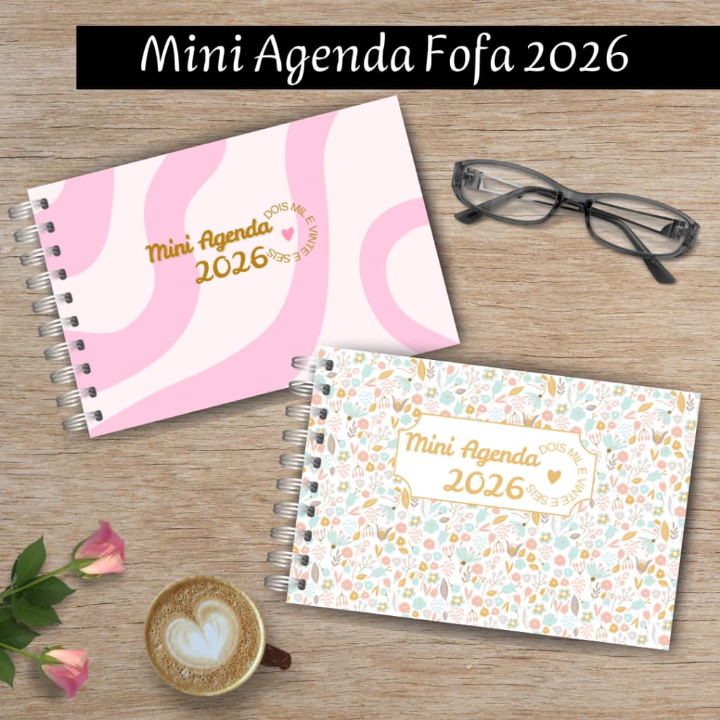 Mini Agenda 2026 Flower Agenda de bolso A6 2 dias por página Agenda Fofa Mini Planner