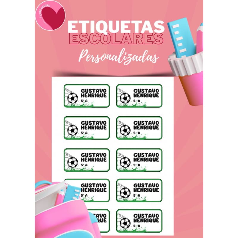 kit 72 etiquetas escolares adesivas-etiquetas personalizadas futebol-etiquetas adesivas tema futebol-material escolar