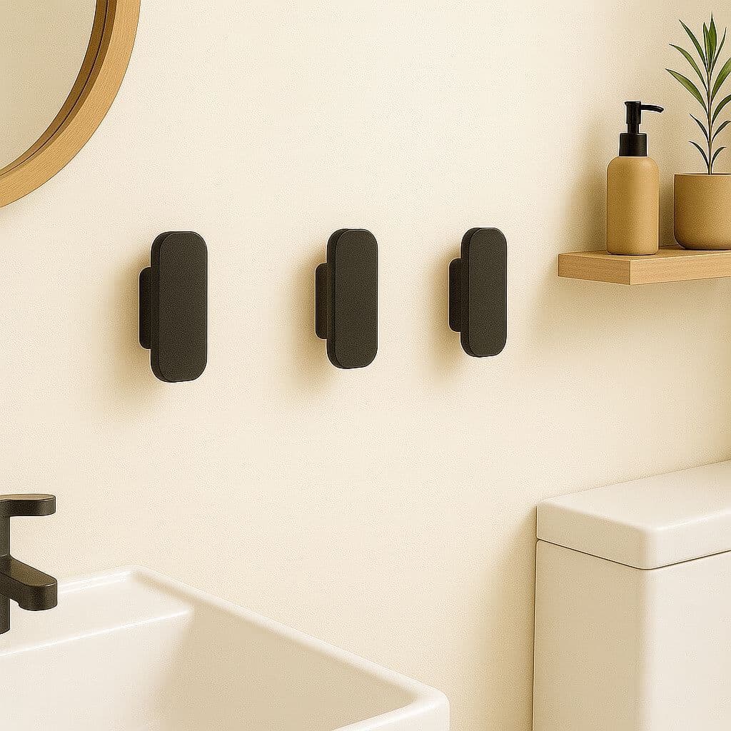 Kit Gancho de Parede Tesla com Fita Dupla Face 3M para Toalhas Banheiro Cor Preto