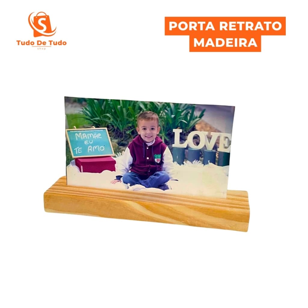 Kit 5 Porta Retrato Madeira Natural 20x4cm Base Foto Polaroid Lembrança Decoração DIY Presente