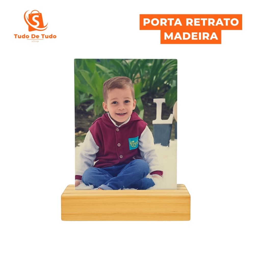 Kit com 5 Porta Retrato Base de Madeira 10x4cm Fotos Polaroid e Recados Decoração Presente Quarto Bebê