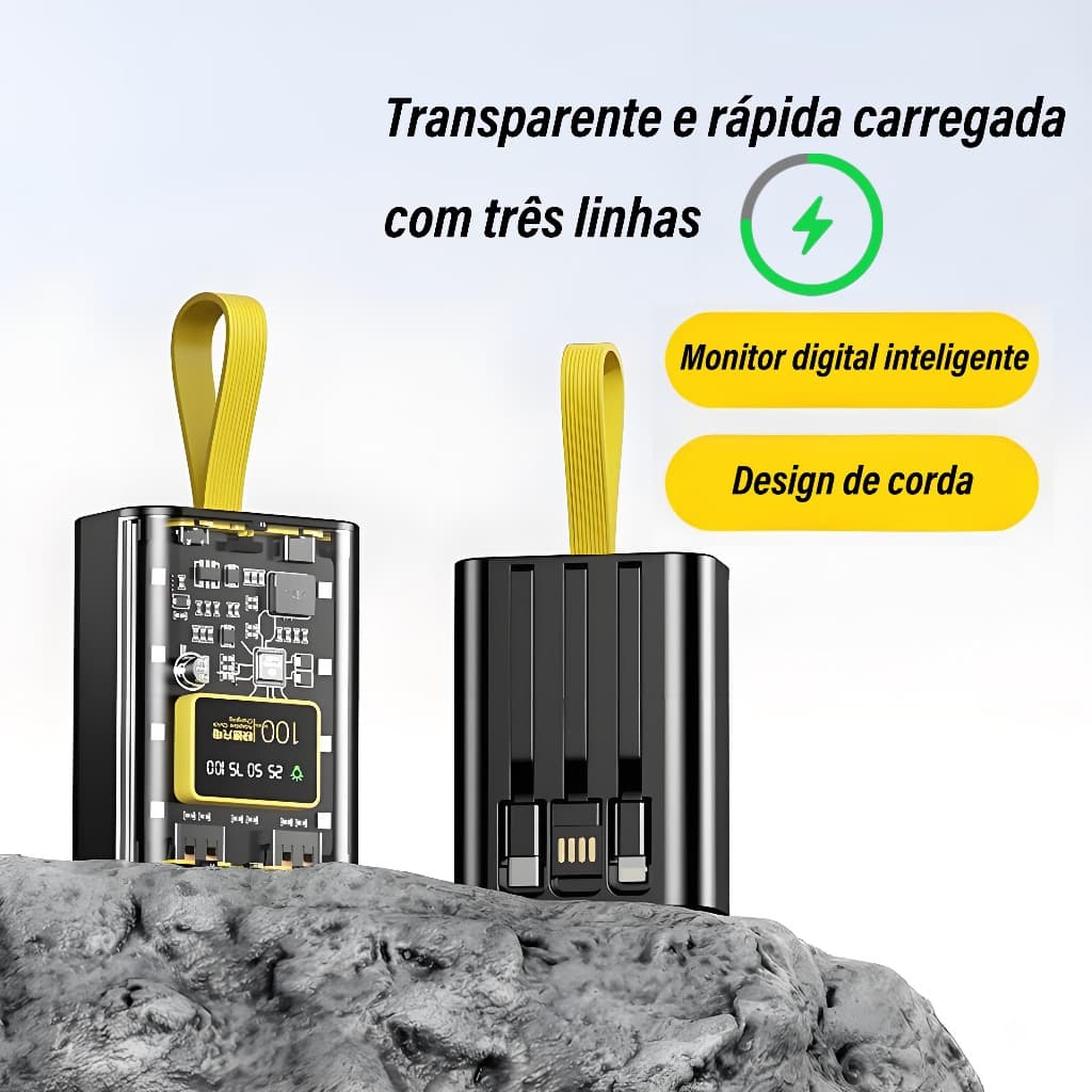 Power Bank Punk 10000mAh - 10W Carga Rápida, Design Transparente e Estilo Cyber -A5