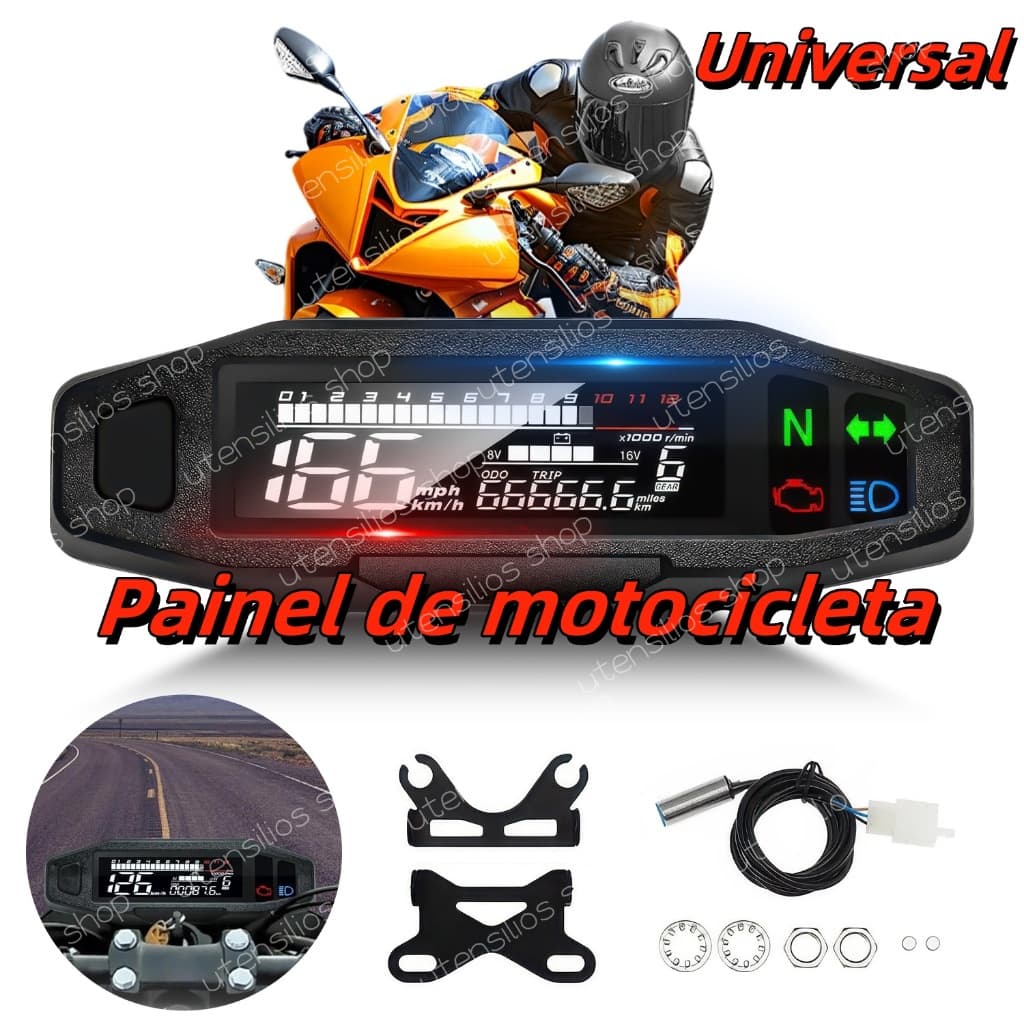 Painel Digital Lcd Preto Mini Para Moto Universal