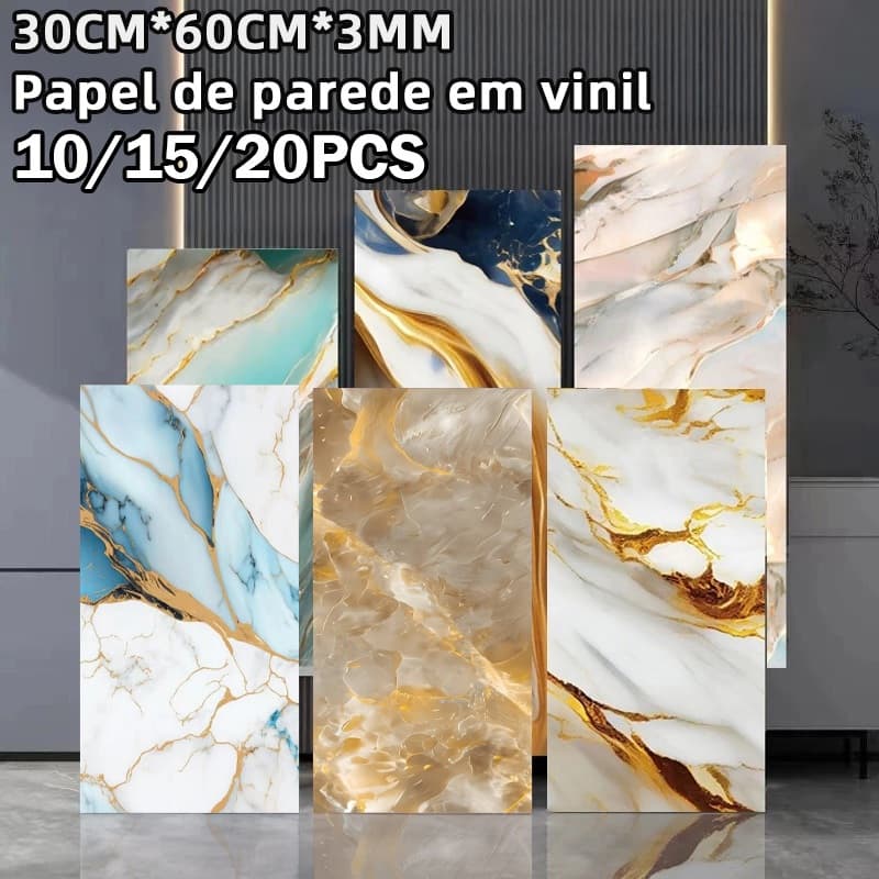 10/15/20PCS Adesivos de Parede 60x30 Revestimento em Mármore Placas Adesivas Banheiro Cozinha Lavabo Cerâmica