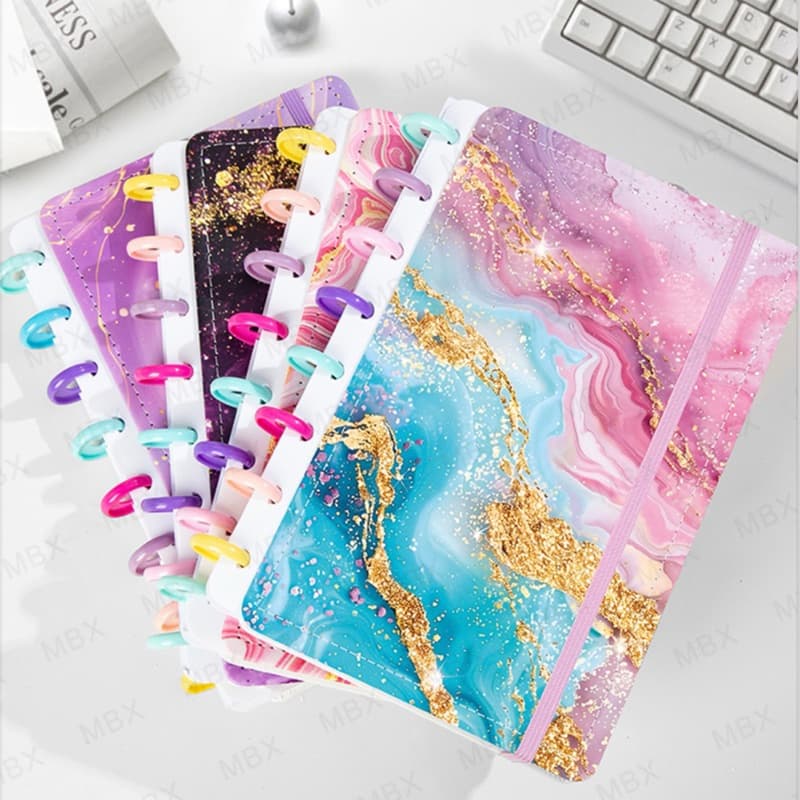 Caderno Discos  e 100 folhas Tipo Inteligente marmore Estampado  Grande Pautado
