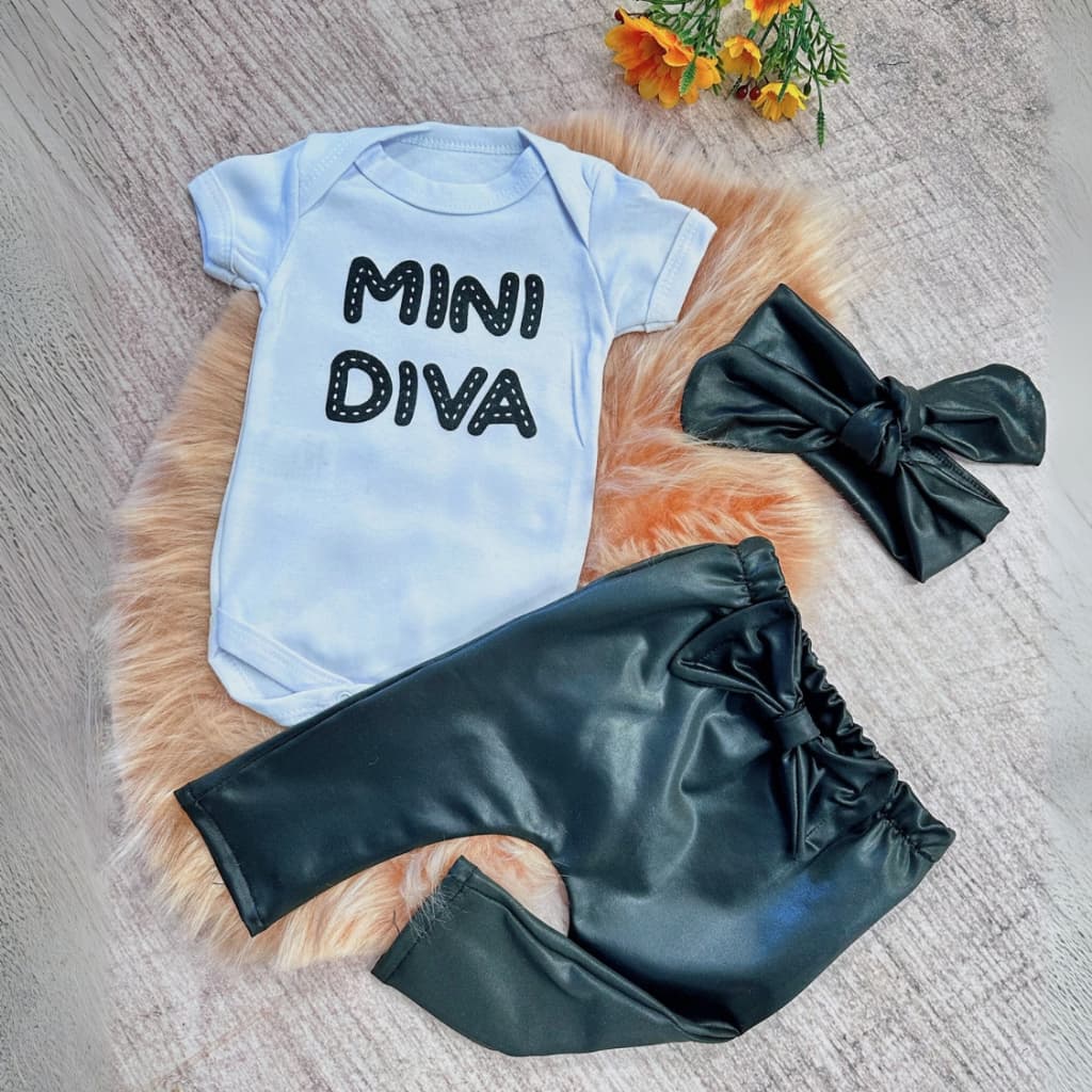Conjunto Mini Diva Faixa Roupa Moda Bebê Menina Roupinha Blogueinha infantil  Conjuntinho Feminino
